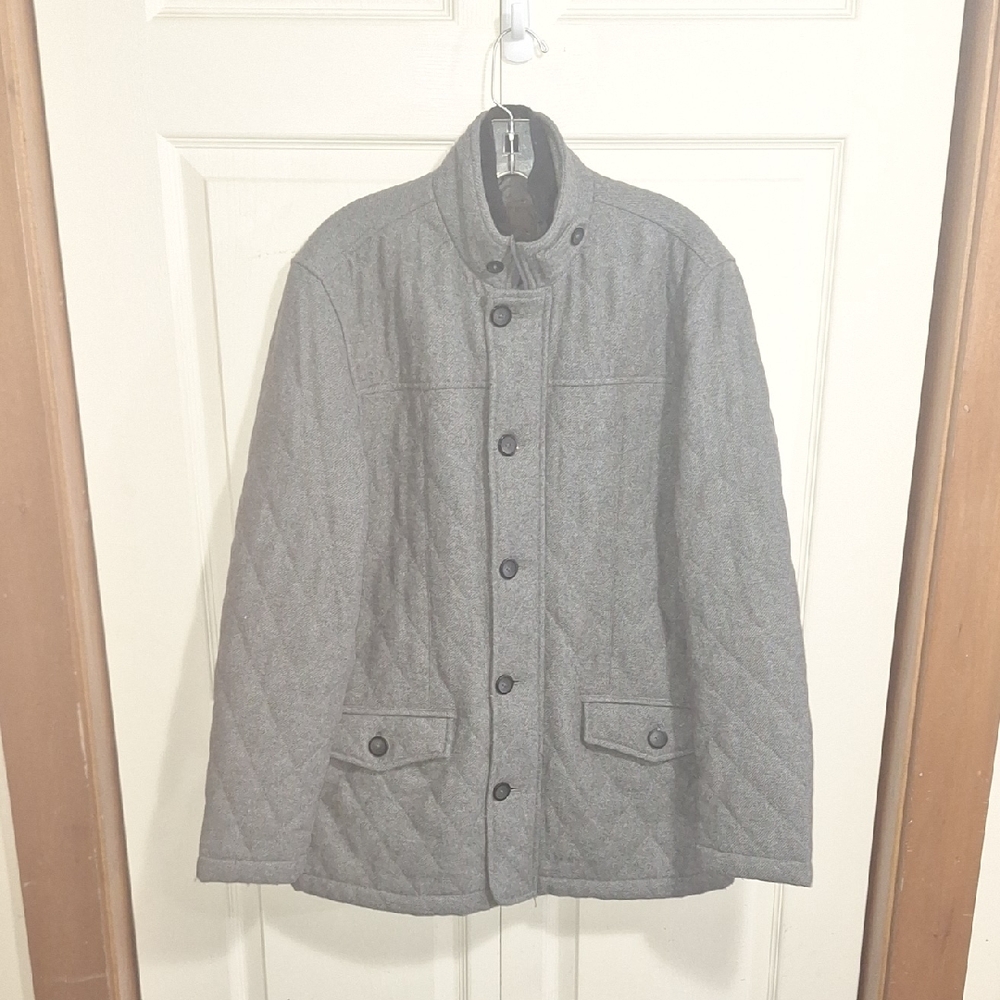 Tasso Elba Gray Lined Quilted Zip Up Overcoat Car Coat -M